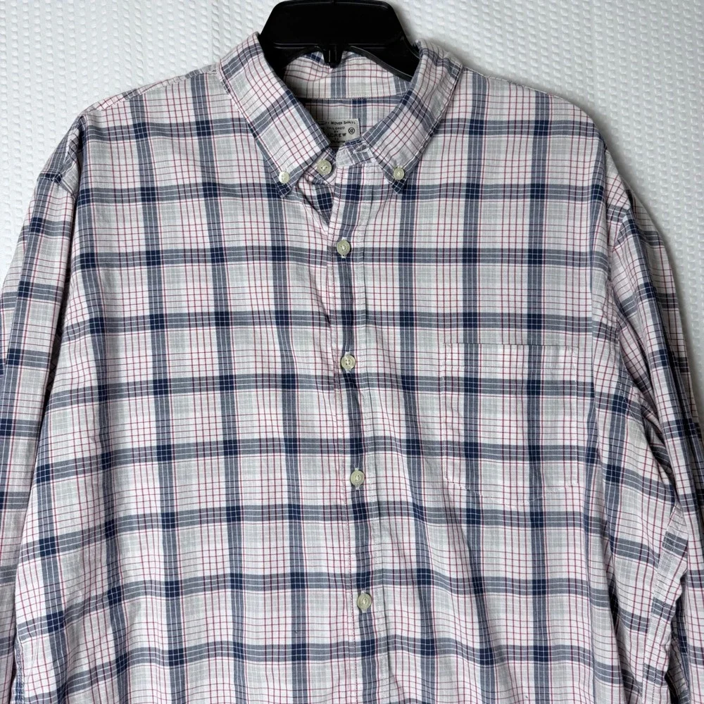 J Crew Tailored Fit Plaid Button Down Shirt Mens‎ XL 100% Cotton Blue Red